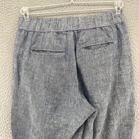 Rachel Roy Pants Womens Small Blue Linen Pockets Pull On Cuffed Cropped Tapered - Picture 4 of 12
